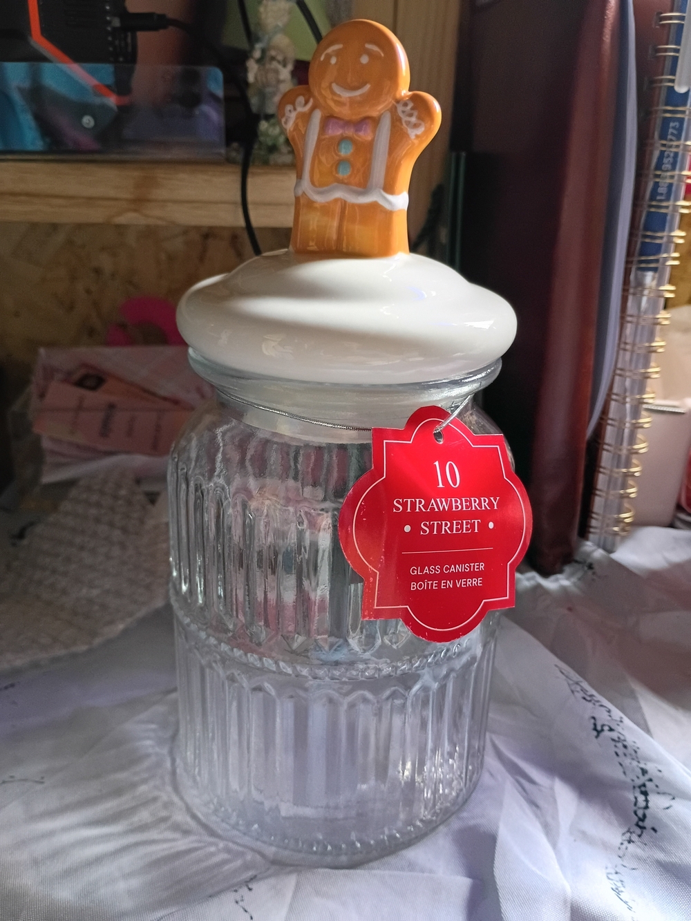 Strawberry Street Gingerbread Glass Canister with White Lid